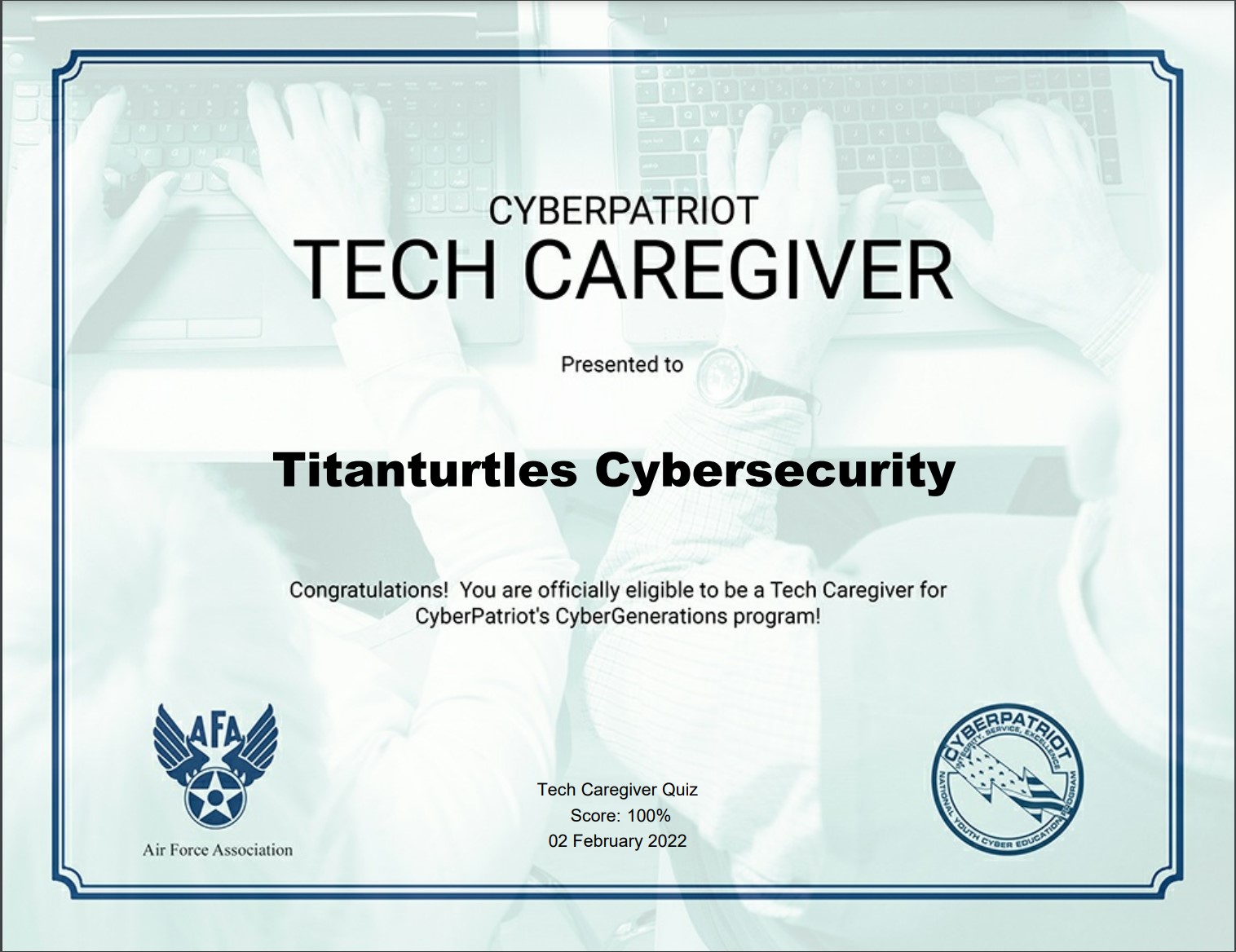 Titanturtles Cybersecurity Club Certificate